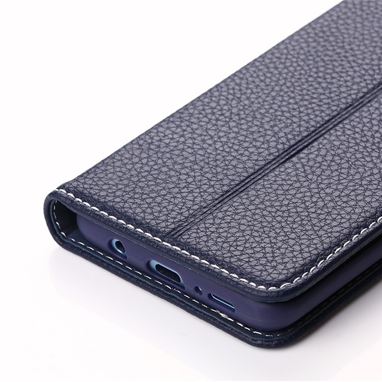GEBEI Litchi Skin PU Leather Stand Phone Cover with Card Slots for Samsung Galaxy S9+ G965 - Dark Blue-10
