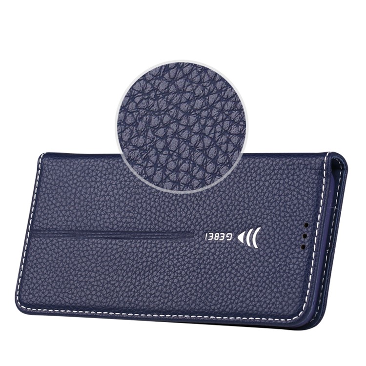 GEBEI Litchi Skin PU Leather Stand Phone Cover with Card Slots for Samsung Galaxy S9+ G965 - Dark Blue-12
