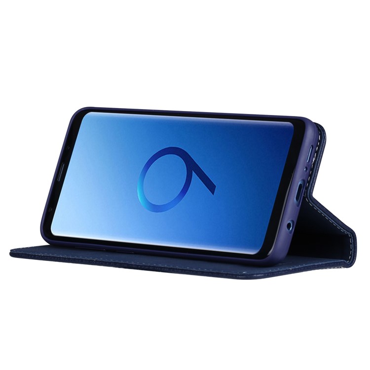 GEBEI Litchi Skin PU Leather Stand Phone Cover with Card Slots for Samsung Galaxy S9+ G965 - Dark Blue-2