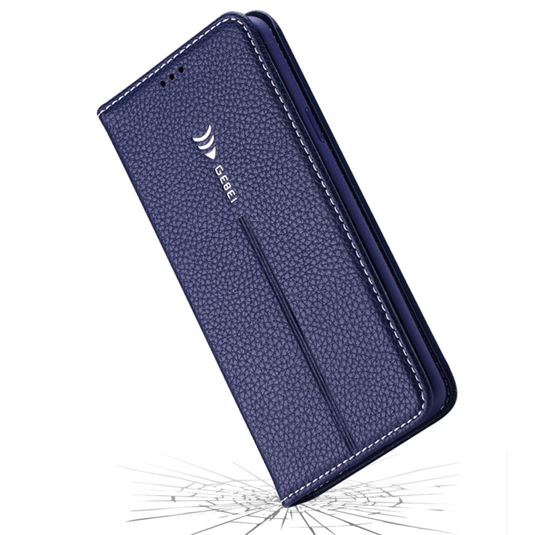 GEBEI Litchi Skin PU Leather Stand Phone Cover with Card Slots for Samsung Galaxy S9+ G965 - Dark Blue-3