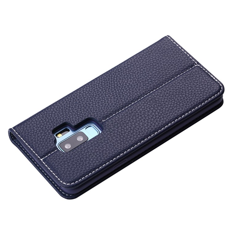GEBEI Litchi Skin PU Leather Stand Phone Cover with Card Slots for Samsung Galaxy S9+ G965 - Dark Blue-4