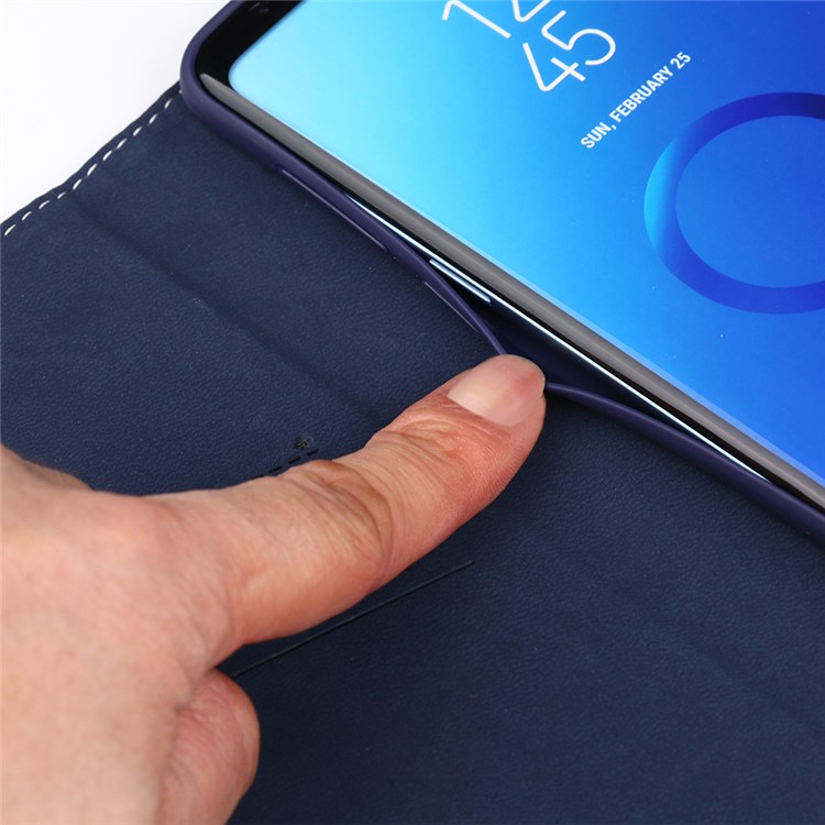 GEBEI Litchi Skin PU Leather Stand Phone Cover with Card Slots for Samsung Galaxy S9+ G965 - Dark Blue-6
