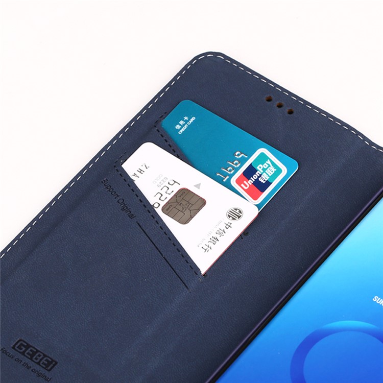 GEBEI Litchi Skin PU Leather Stand Phone Cover with Card Slots for Samsung Galaxy S9+ G965 - Dark Blue-7