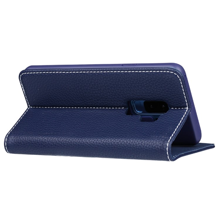 GEBEI Litchi Skin PU Leather Stand Phone Cover with Card Slots for Samsung Galaxy S9+ G965 - Dark Blue-8