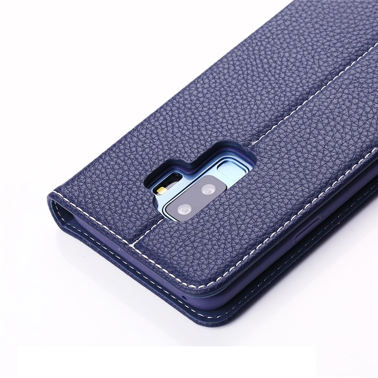 GEBEI Litchi Skin PU Leather Stand Phone Cover with Card Slots for Samsung Galaxy S9+ G965 - Dark Blue-9