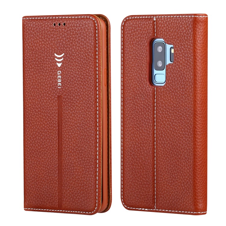 GEBEI Litchi Texture Leather Card Slots Protection Casing with Stand for Samsung Galaxy S9+ G965 - Brown-1