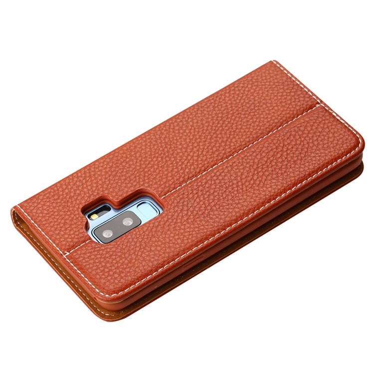 GEBEI Litchi Texture Leather Card Slots Protection Casing with Stand for Samsung Galaxy S9+ G965 - Brown-4