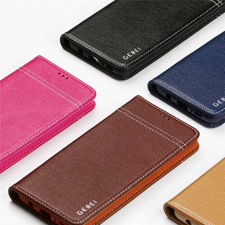 GEBEI Card Holder Genuine Leather Case with Stand for Samsung Galaxy S9+ SM-G965 - Black-5