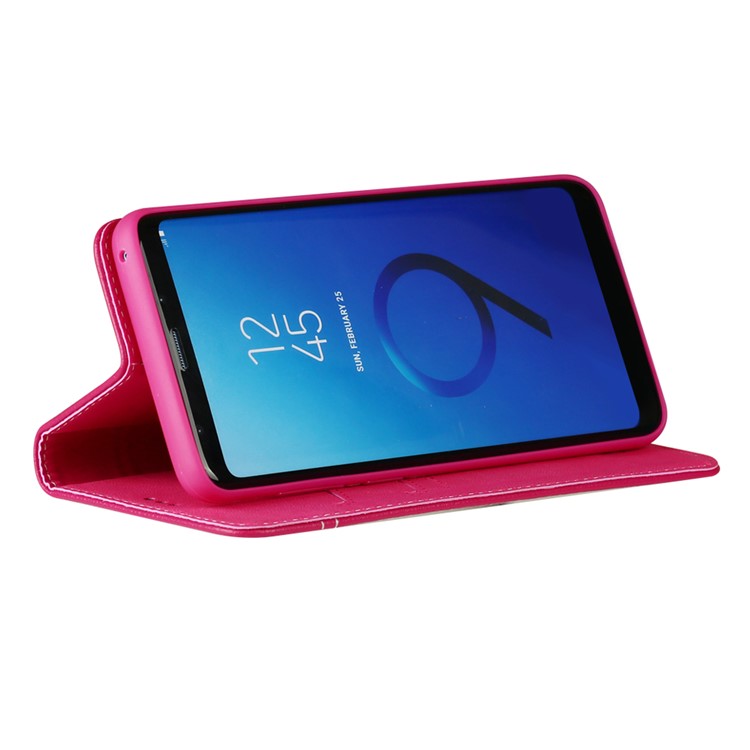 GEBEI Card Holder Genuine Leather Cover with Stand for Samsung Galaxy S9+ SM-G965 - Rose-2