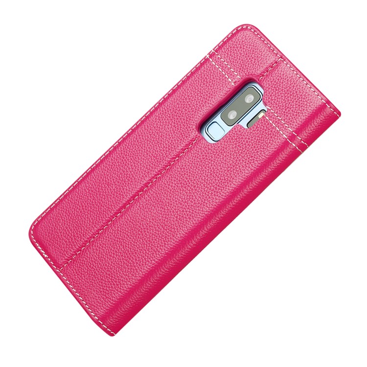 GEBEI Card Holder Genuine Leather Cover with Stand for Samsung Galaxy S9+ SM-G965 - Rose-3