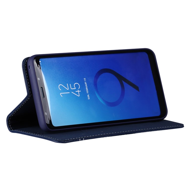 GEBEI Card Holder Genuine Leather Casing with Stand for Samsung Galaxy S9 Plus SM-G965 - Blue-2