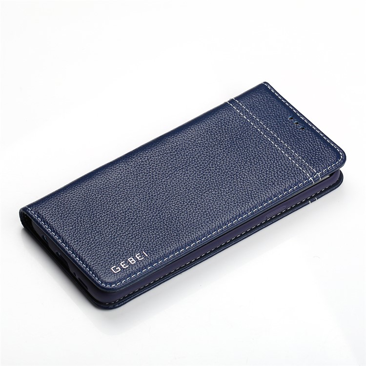 GEBEI Card Holder Genuine Leather Casing with Stand for Samsung Galaxy S9 Plus SM-G965 - Blue-4