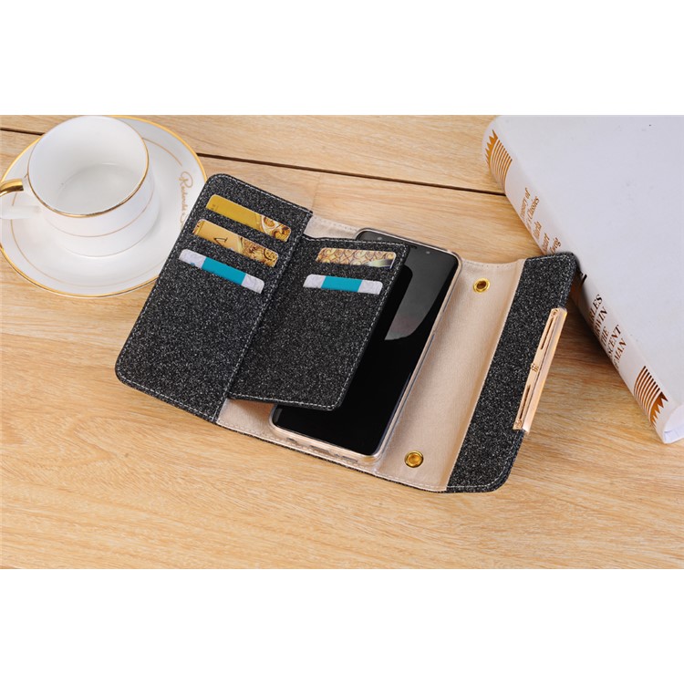 For Samsung Galaxy S9 Plus Detachable 2-in-1 Glitter Powder Diamond PU Leather Wallet + TPU Back Case - Black-5