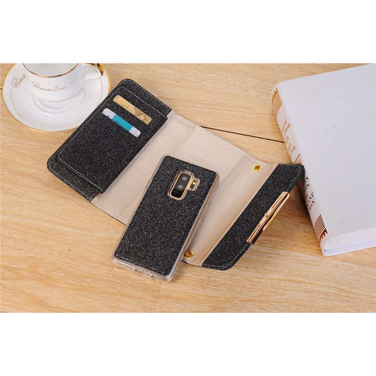 For Samsung Galaxy S9 Plus Detachable 2-in-1 Glitter Powder Diamond PU Leather Wallet + TPU Back Case - Black-7