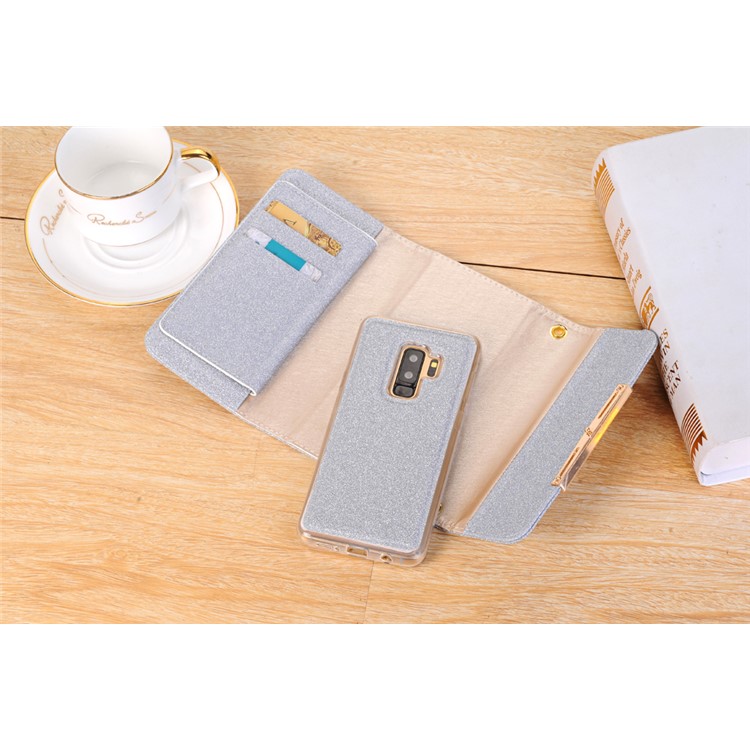 For Samsung Galaxy S9 Plus Detachable 2-in-1 Glitter Powder Diamond PU Leather Wallet + TPU Back Casing - Silver-6