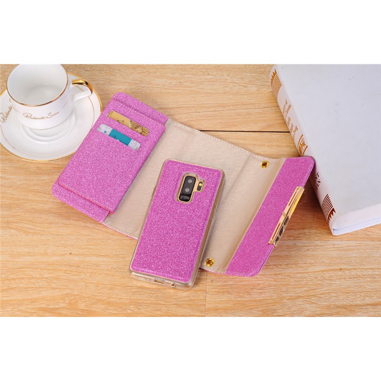 For Samsung Galaxy S9 Plus Detachable 2-in-1 Glitter Powder Diamond PU Leather Wallet + TPU Back Cover - Rose-6