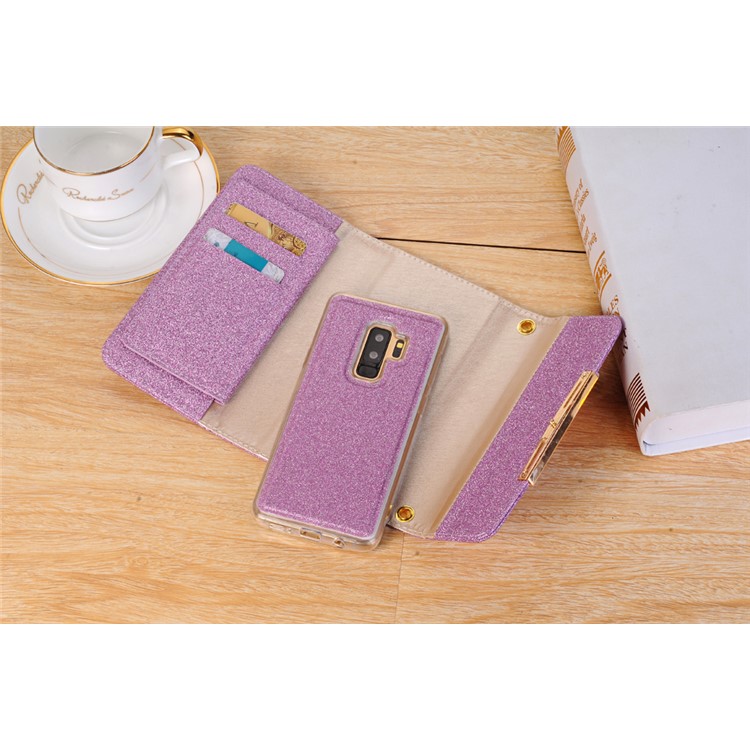 For Samsung Galaxy S9 Plus Detachable 2-in-1 Glitter Powder Diamond PU Leather Wallet + TPU Back Shell - Purple-5