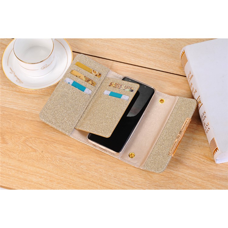 For Samsung Galaxy S9 Plus Detachable 2-in-1 Glitter Powder Diamond PU Leather Wallet + TPU Back Phone Case - Gold-4