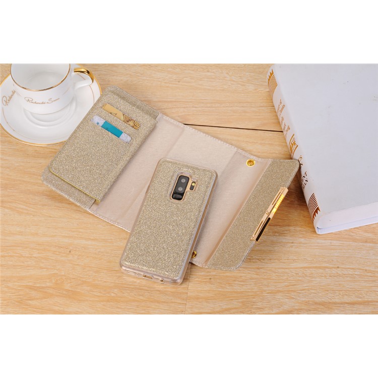 For Samsung Galaxy S9 Plus Detachable 2-in-1 Glitter Powder Diamond PU Leather Wallet + TPU Back Phone Case - Gold-6