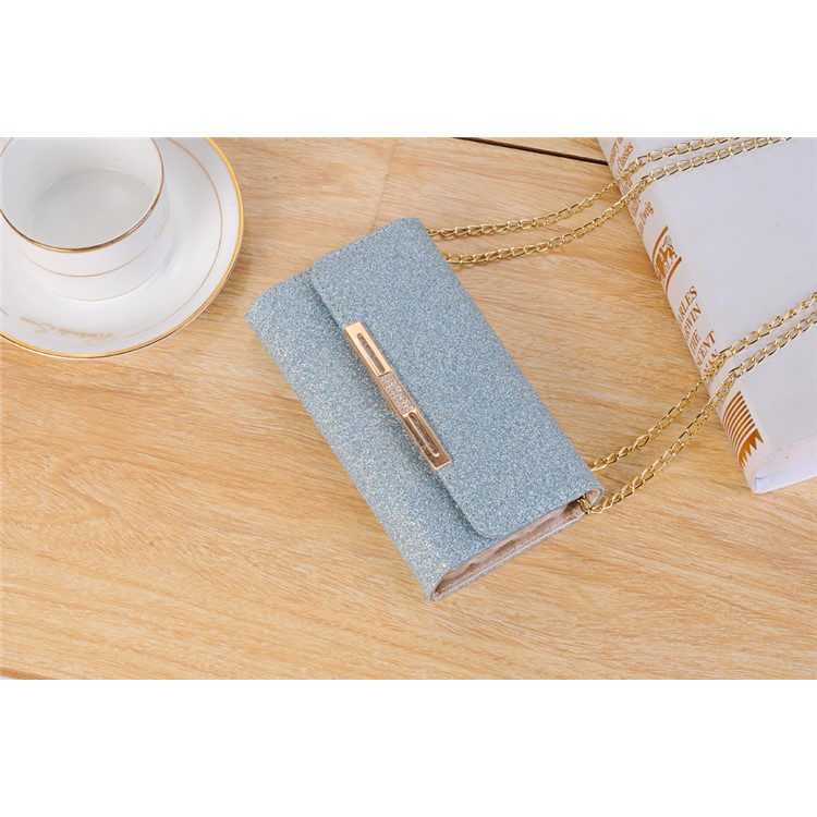 For Samsung Galaxy S9 Plus Detachable 2-in-1 Glitter Powder Diamond PU Leather Wallet + TPU Back Accessory Case - Blue-4