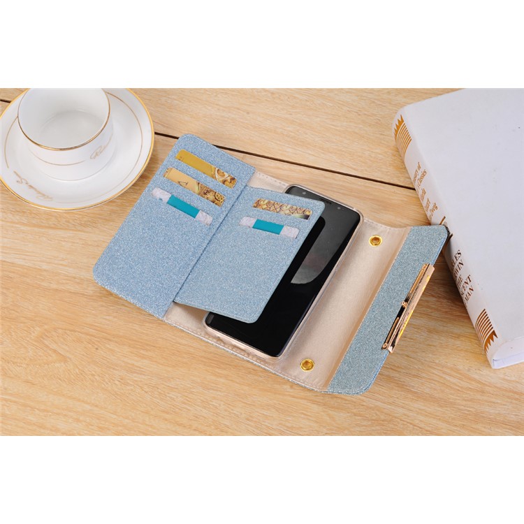 For Samsung Galaxy S9 Plus Detachable 2-in-1 Glitter Powder Diamond PU Leather Wallet + TPU Back Accessory Case - Blue-5