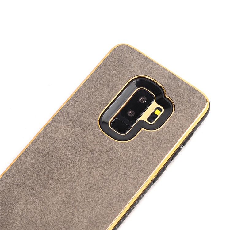 Crazy Horse Texture PU Leather Coated Plated TPU Cover for Samsung Galaxy S9+ G965 - Grey-2
