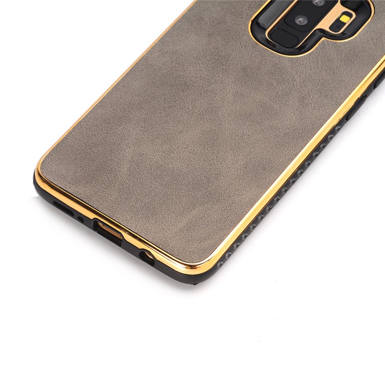 Crazy Horse Texture PU Leather Coated Plated TPU Cover for Samsung Galaxy S9+ G965 - Grey-3