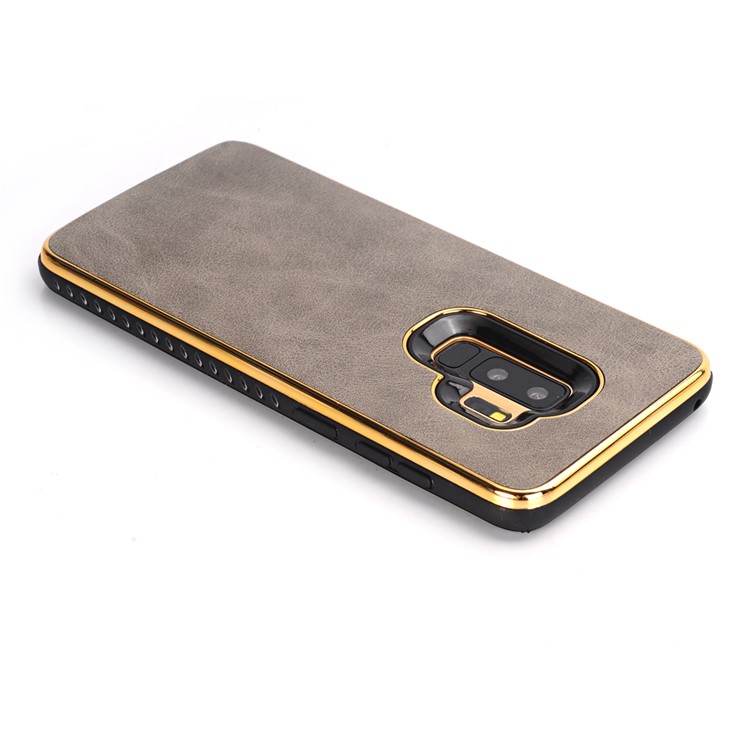 Crazy Horse Texture PU Leather Coated Plated TPU Cover for Samsung Galaxy S9+ G965 - Grey-4