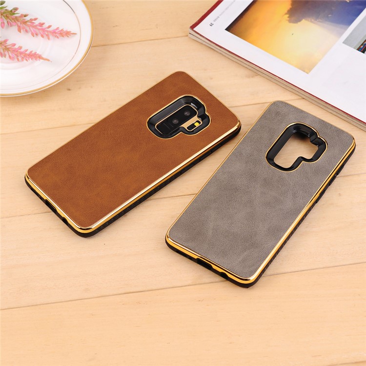 Crazy Horse Texture PU Leather Coated Plated TPU Cover for Samsung Galaxy S9+ G965 - Grey-5