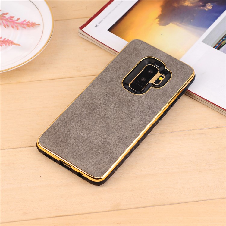 Crazy Horse Texture PU Leather Coated Plated TPU Cover for Samsung Galaxy S9+ G965 - Grey-6