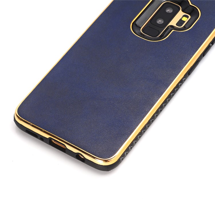 Crazy Horse Texture PU Leather Coated Plated TPU Phone Case for Samsung Galaxy S9+ G965 - Blue-3