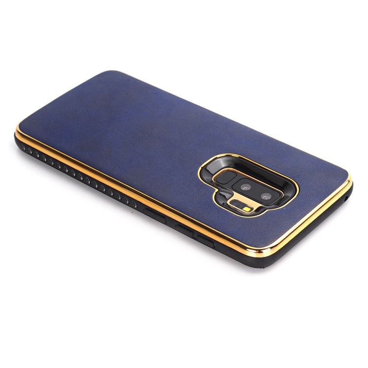 Crazy Horse Texture PU Leather Coated Plated TPU Phone Case for Samsung Galaxy S9+ G965 - Blue-4