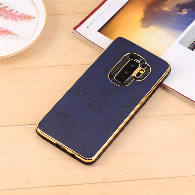 Crazy Horse Texture PU Leather Coated Plated TPU Phone Case for Samsung Galaxy S9+ G965 - Blue-5