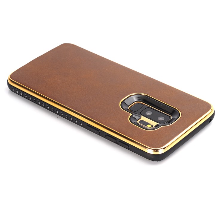 O Couro Louco PU Do Plutônio Da Textura Revestiu A Embalagem Móvel Chapeada De TPU Para A Galáxia S9 + G965 De Samsung - Café-2