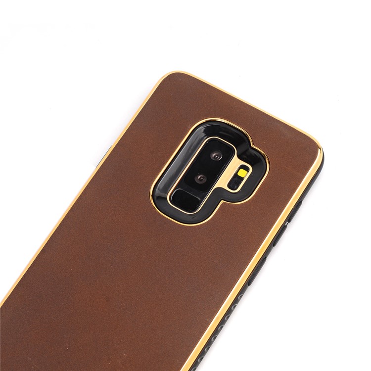 O Couro Louco PU Do Plutônio Da Textura Revestiu A Embalagem Móvel Chapeada De TPU Para A Galáxia S9 + G965 De Samsung - Café-3