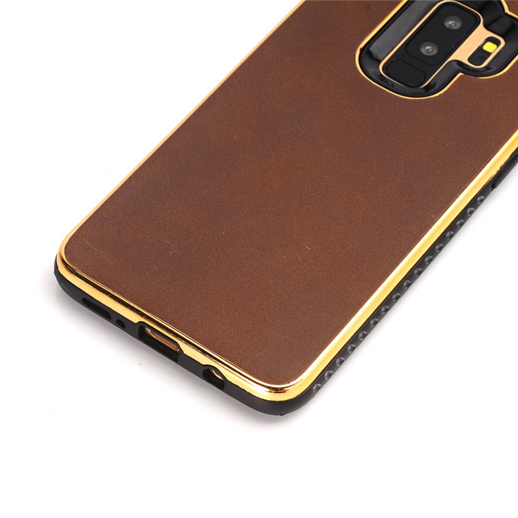 O Couro Louco PU Do Plutônio Da Textura Revestiu A Embalagem Móvel Chapeada De TPU Para A Galáxia S9 + G965 De Samsung - Café-4