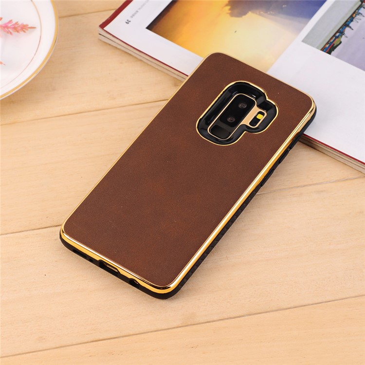 O Couro Louco PU Do Plutônio Da Textura Revestiu A Embalagem Móvel Chapeada De TPU Para A Galáxia S9 + G965 De Samsung - Café-5