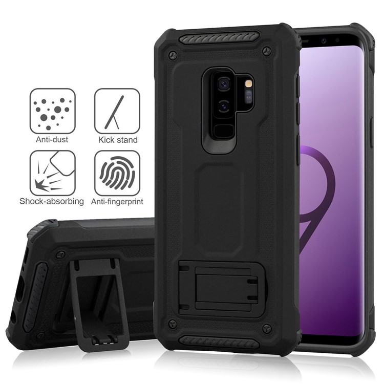 Rubberized Plastic + TPU Hybrid Case with Kickstand for Samsung Galaxy S9+ SM-G965 - Black-4