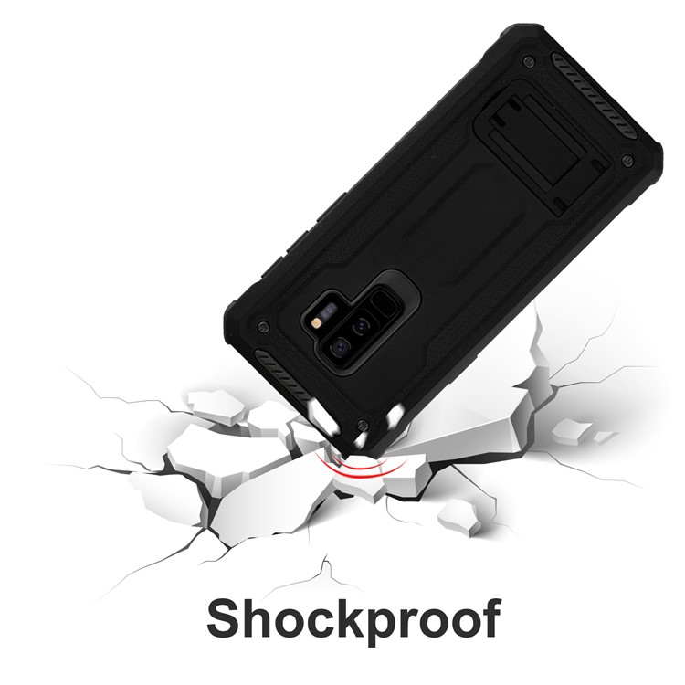 Rubberized Plastic + TPU Hybrid Case with Kickstand for Samsung Galaxy S9+ SM-G965 - Black-7