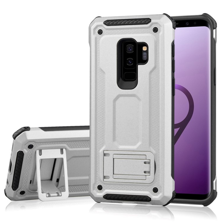 

Rubberized Plastic + TPU Hybrid Phone Case with Kickstand for Samsung Galaxy S9+ SM-G965 - Silver