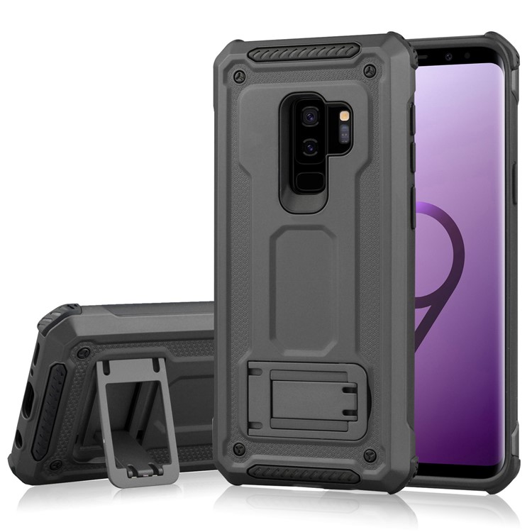 Rubberized Plastic + TPU Combo Case with Kickstand for Samsung Galaxy S9+ SM-G965 - Grey-1