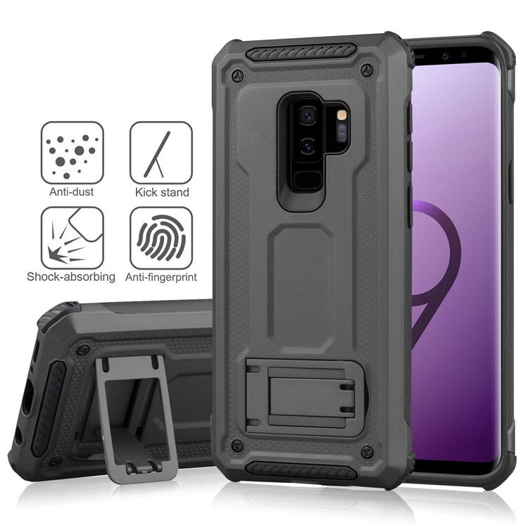Rubberized Plastic + TPU Combo Case with Kickstand for Samsung Galaxy S9+ SM-G965 - Grey-4