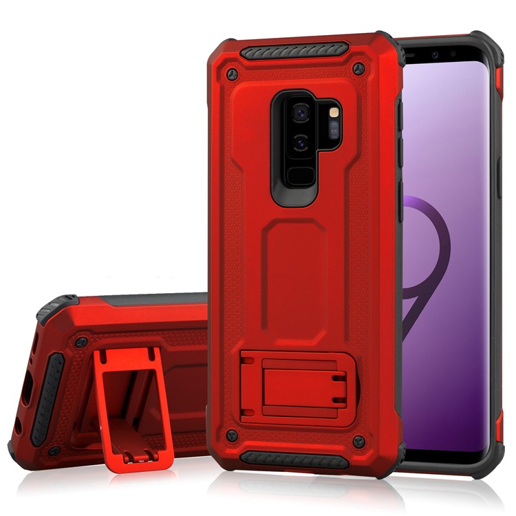 Rubberized Plastic + TPU Hybrid Case Phone Shell with Kickstand for Samsung Galaxy S9+ SM-G965 - Red-1