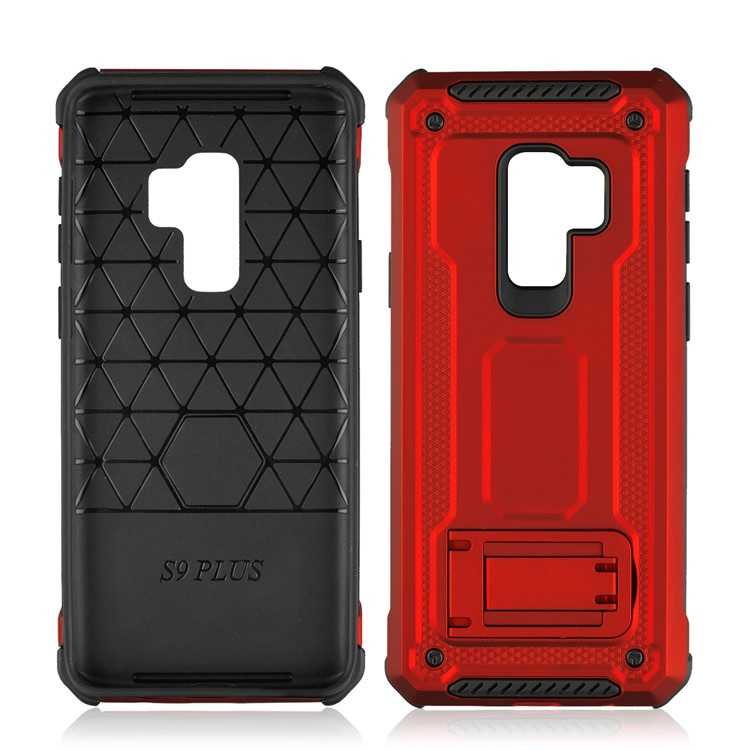 Rubberized Plastic + TPU Hybrid Case Phone Shell with Kickstand for Samsung Galaxy S9+ SM-G965 - Red-2