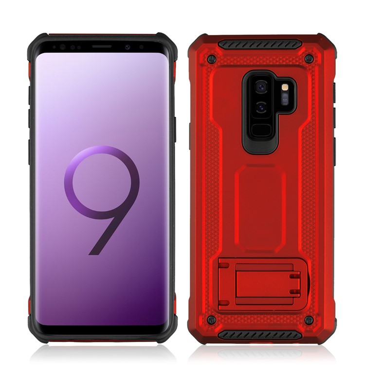 Rubberized Plastic + TPU Hybrid Case Phone Shell with Kickstand for Samsung Galaxy S9+ SM-G965 - Red-3