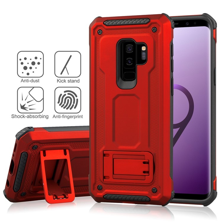 Rubberized Plastic + TPU Hybrid Case Phone Shell with Kickstand for Samsung Galaxy S9+ SM-G965 - Red-4