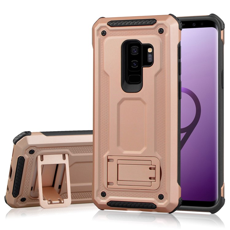 Rubberized Plastic + TPU Hybrid Cover Case with Kickstand for Samsung Galaxy S9+ SM-G965 - Rose Gold-1