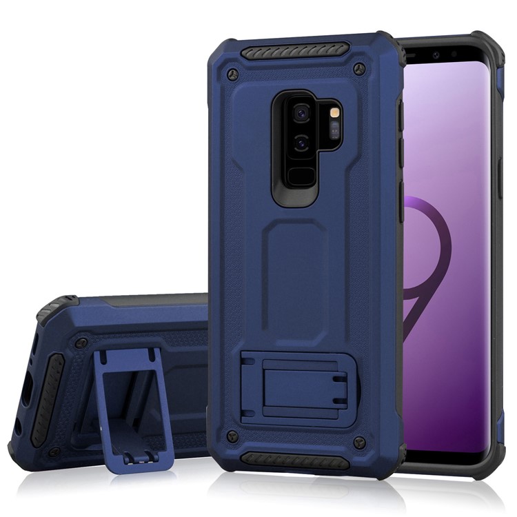 

Rubberized Plastic + TPU Combo Cover Shell with Kickstand for Samsung Galaxy S9+ SM-G965 - Blue