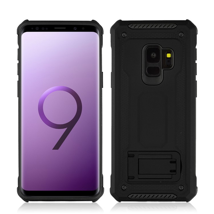 Rubberized Plastic + TPU Hybrid Case with Kickstand for Samsung Galaxy S9 SM-G960 - Black-3