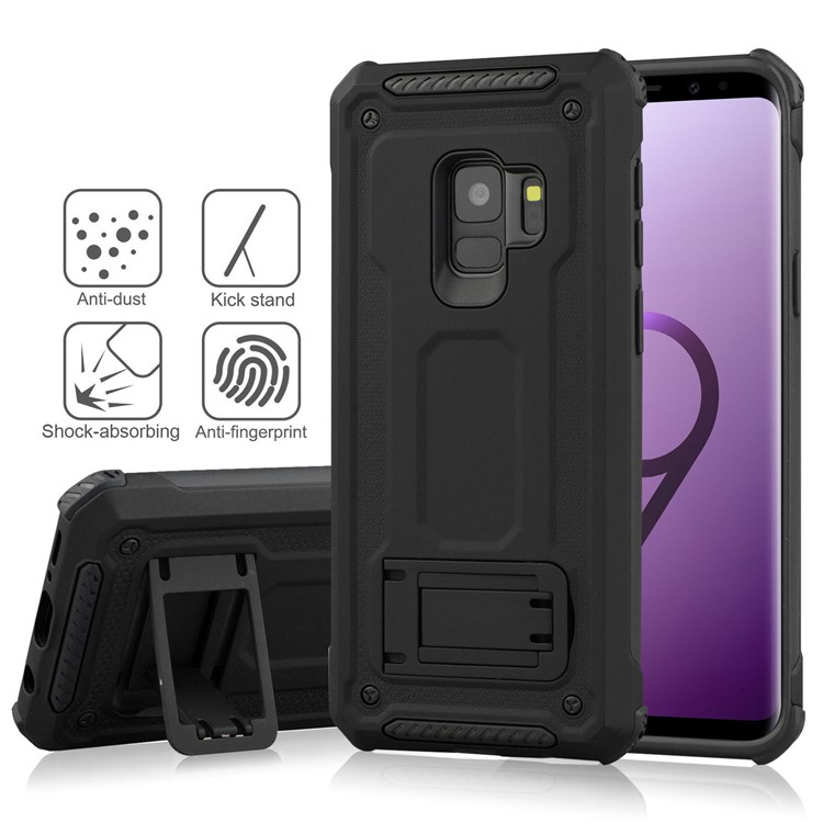 Rubberized Plastic + TPU Hybrid Case with Kickstand for Samsung Galaxy S9 SM-G960 - Black-4